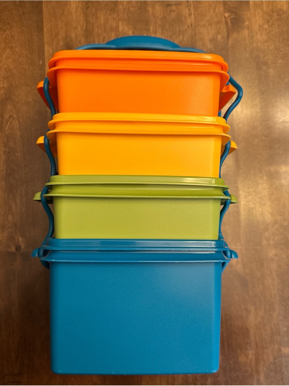 Vtg Tupperware stackable lunch box set colors 4 pc container goody box
